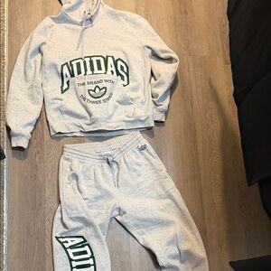 adidas Light Gray Sweatpants with Green Logo Accents